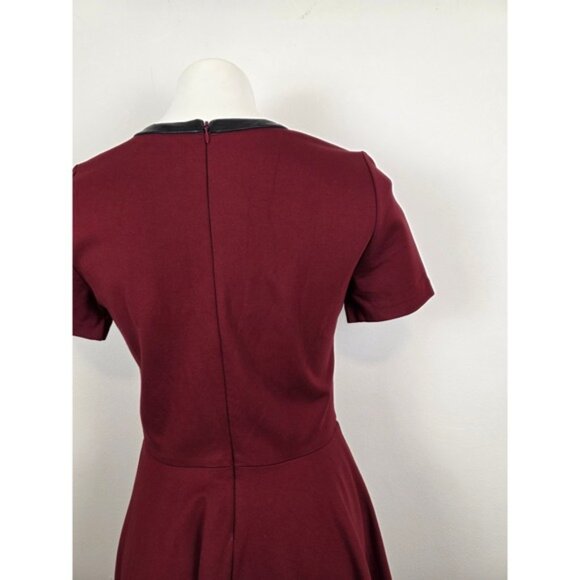 Madewell Burgundy Fit and Flare‎ Dress Black Leather Trim Size Medium - Picture 4 of 9